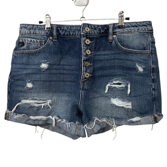 KanCan Pants - KanCan Blue Distressed Jean Denim Shorts‎ Raw Hem